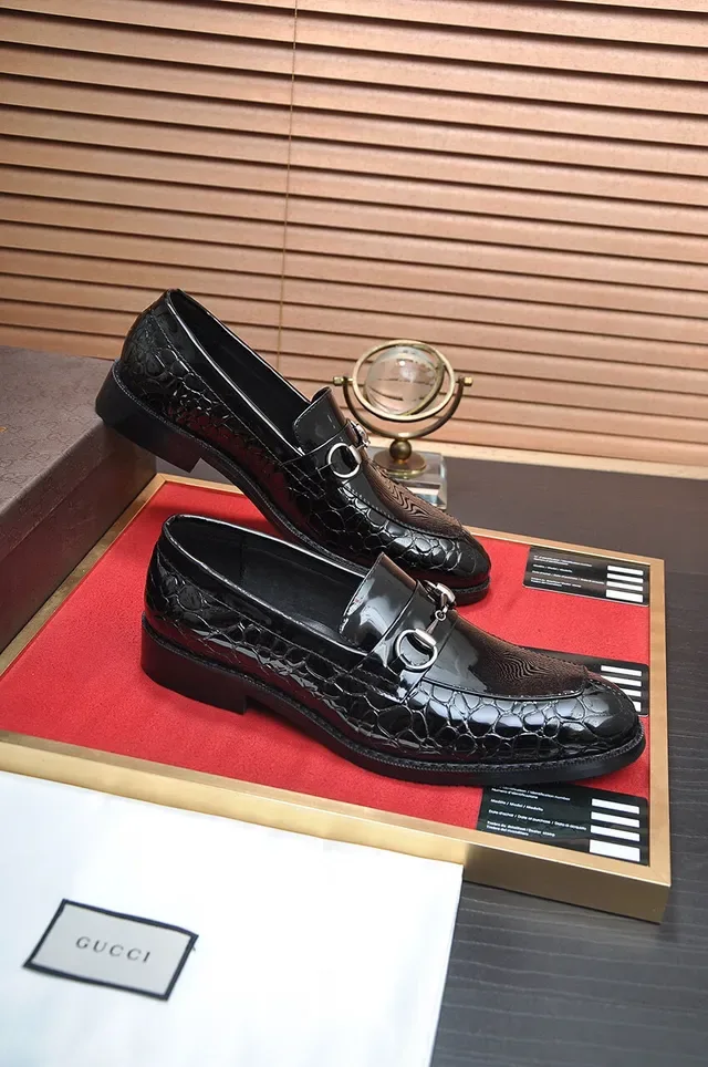 Gucci Horsebit 1955 Patent Croc-Embossed Black Loafers 5