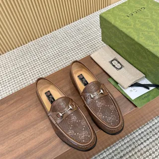 Gucci Horsebit 1955 Perforated Brown Leather Loafers