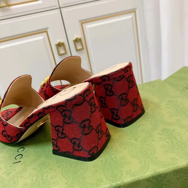 Gucci Horsebit 1955 Red Gold GG Monogram Canvas Buckle Block Heel 3