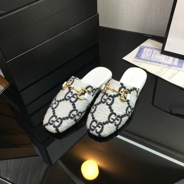 Gucci Horsebit 1955 White Black GG Jacquard Wool-Blend Upper Gold-Tone Buckle Casual Shoes 3
