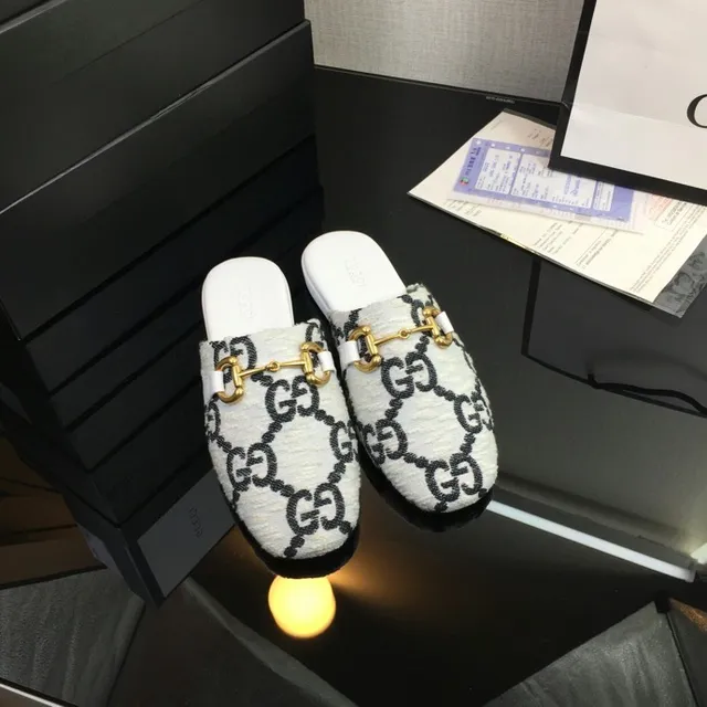 Gucci Horsebit 1955 White Black GG Jacquard Wool-Blend Upper Gold-Tone Buckle Casual Shoes 5