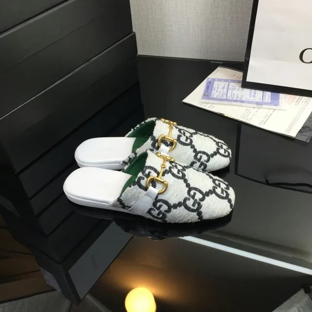 Gucci Horsebit 1955 White Black GG Jacquard Wool-Blend Upper Gold-Tone Buckle Casual Shoes 6