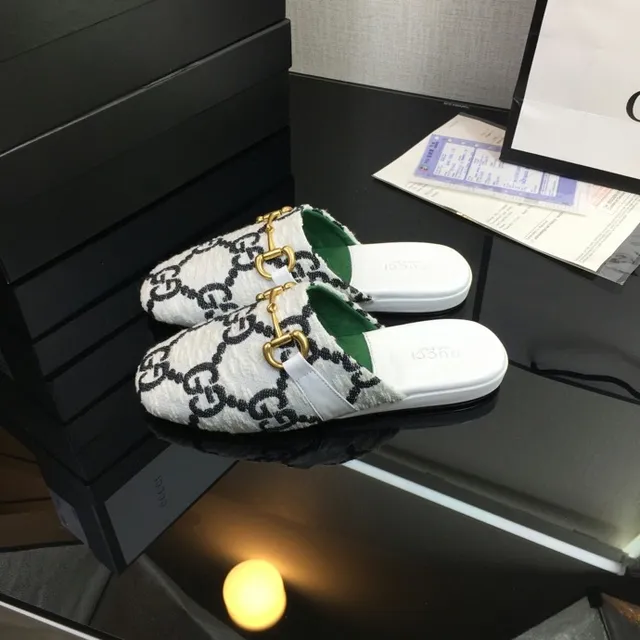 Gucci Horsebit 1955 White Black GG Jacquard Wool-Blend Upper Gold-Tone Buckle Casual Shoes 7