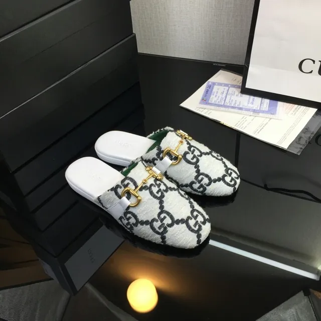 Gucci Horsebit 1955 White Black GG Jacquard Wool-Blend Upper Gold-Tone Buckle Casual Shoes 8