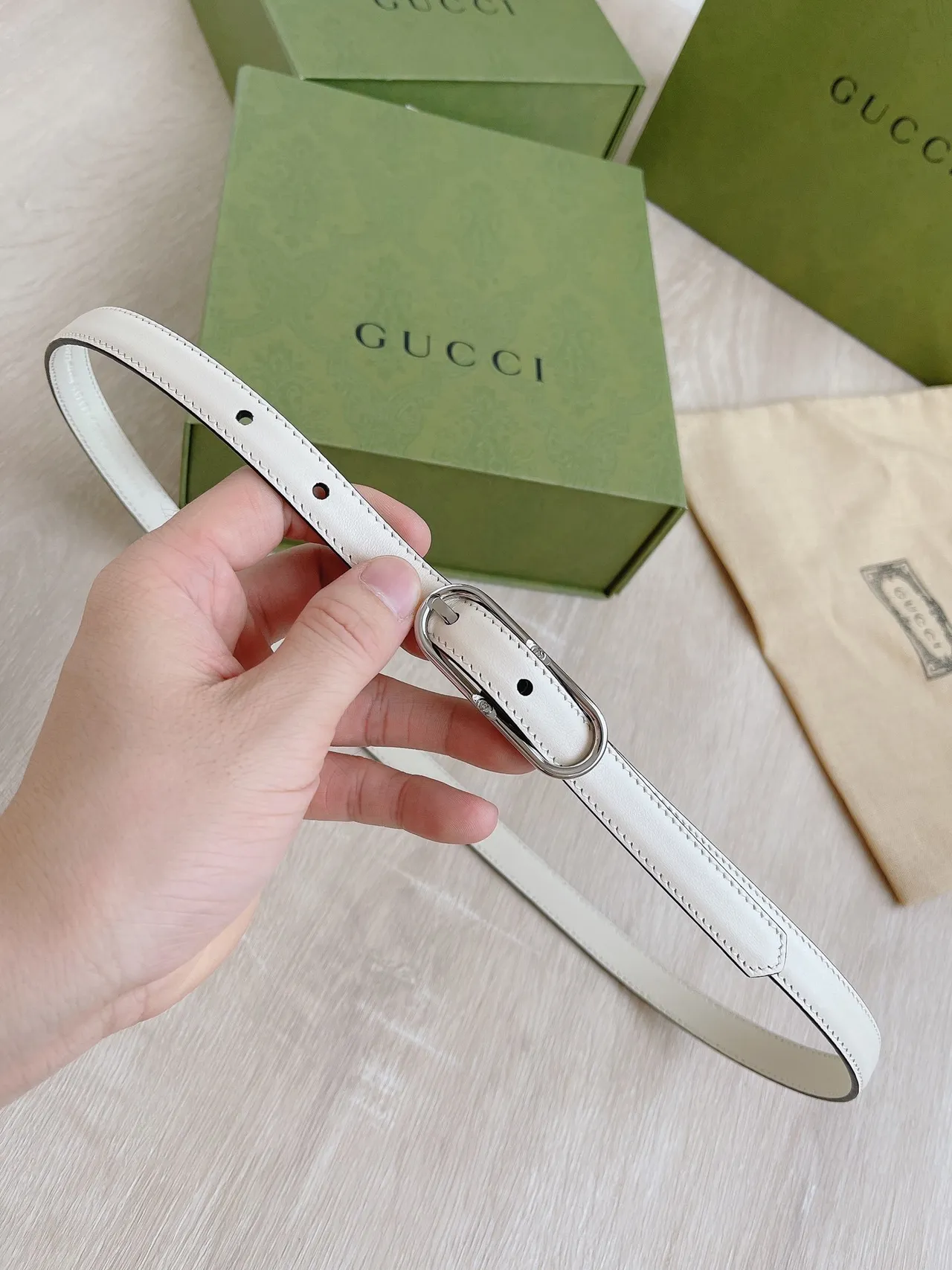 Gucci Horsebit 1955 White Black Slim Piping Leather Belt 7