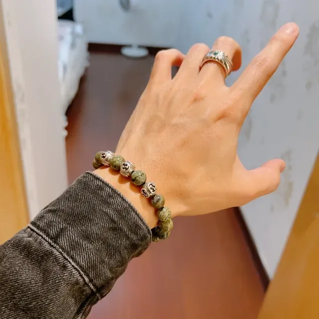 Gucci Interlocking G Beaded Bracelet Green Silver Stone And Metal Bracelet 5