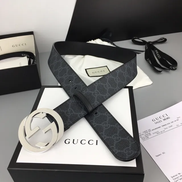 Gucci Interlocking G Belt Black GG Monogram Leather Belt 6