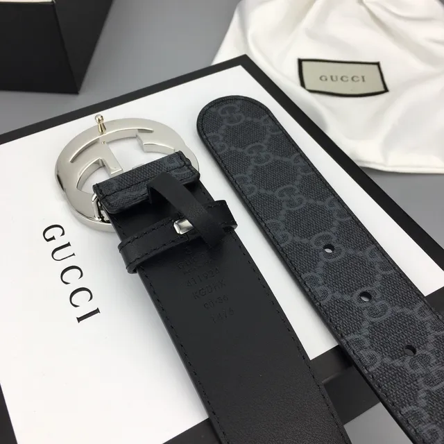 Gucci Interlocking G Belt Black GG Monogram Leather Belt 8