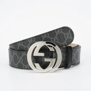 Gucci Interlocking G Belt Charcoal Gray Monogram Leather Belt