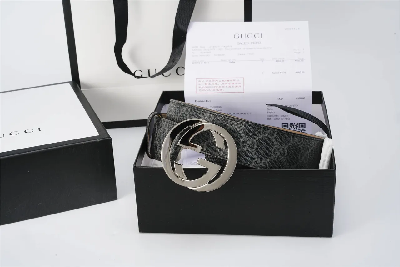 Gucci Interlocking G Belt cuir monogramme gris charbon ceinture 19