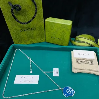 Gucci Interlocking G Blue Enamel Pendant Necklace