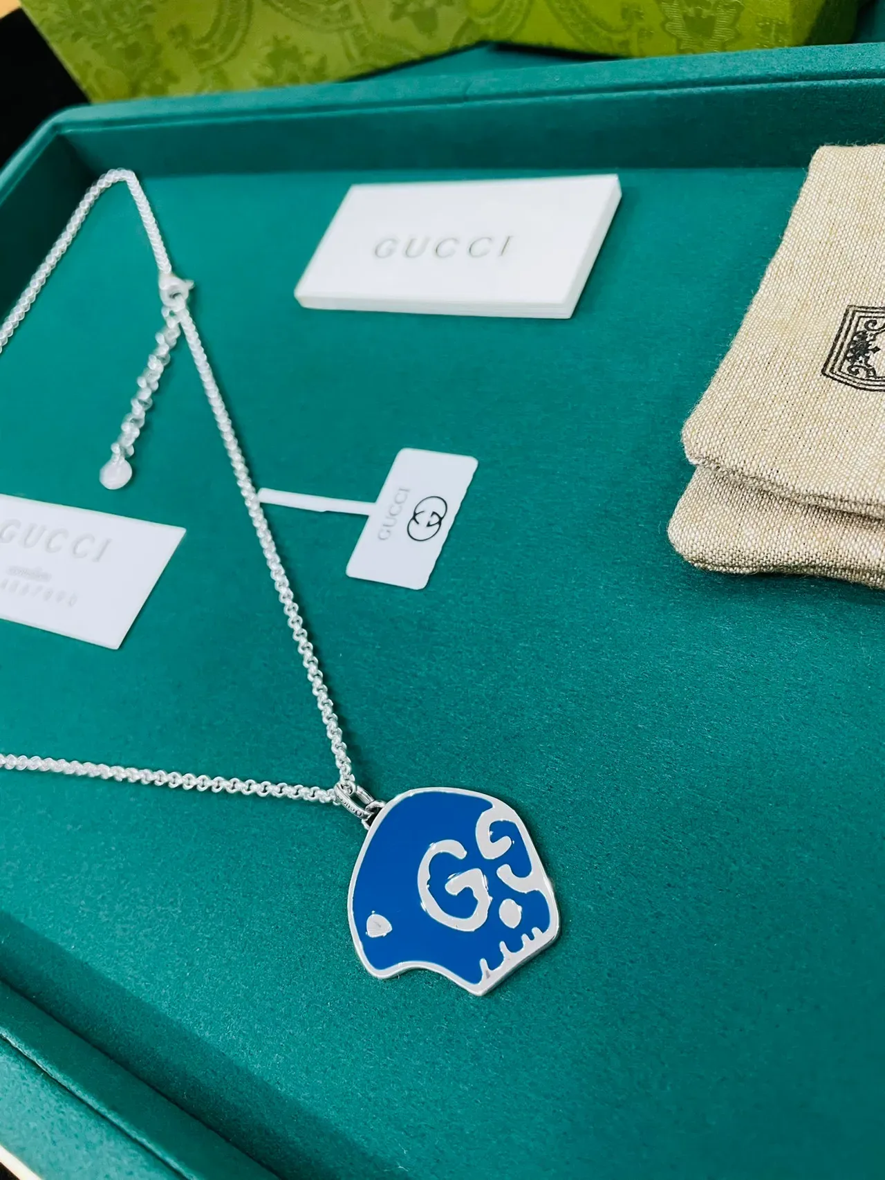 Gucci Interlocking G Blue Enamel Pendant Necklace 4