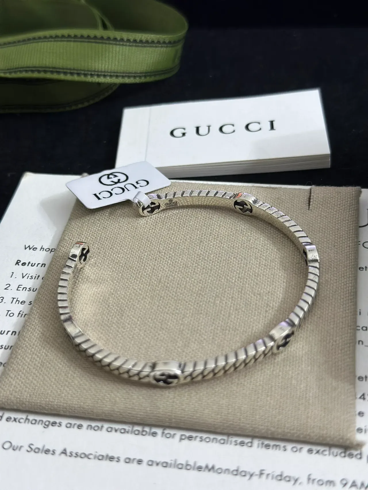 Gucci Interlocking G Ribbed Silver Cuff Bracelet 5