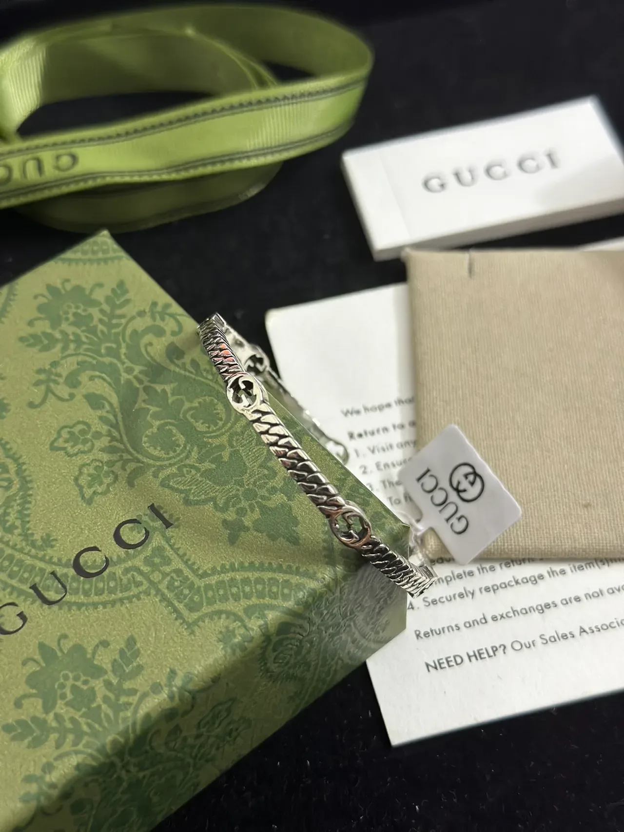 Gucci Interlocking G Ribbed Silver Cuff Bracelet 8