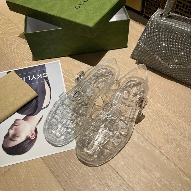 Gucci Sandálias Jelly Transparente Grid-Vamp Alça com Fivela Sandálias Casual 3