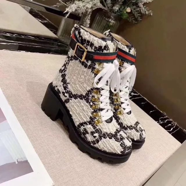 Gucci Le Cagole حذاء الكاحل حزام ويب تويد 3