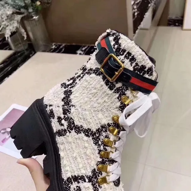 Gucci Le Cagole حذاء الكاحل حزام ويب تويد 4