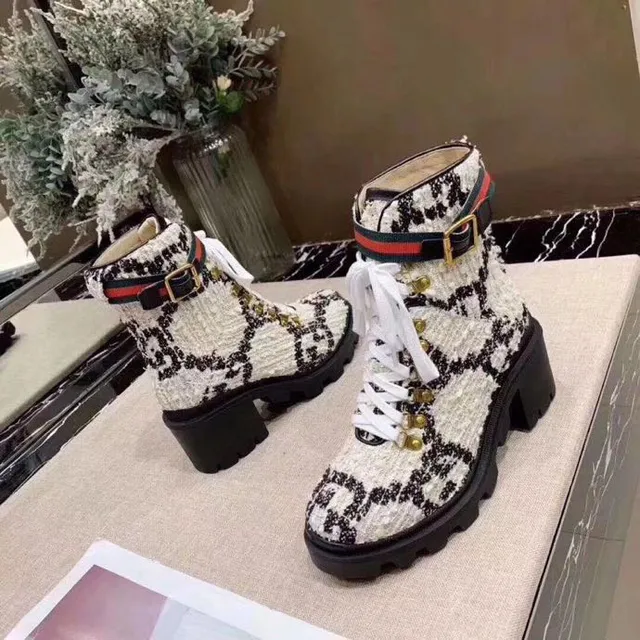Gucci Le Cagole حذاء الكاحل حزام ويب تويد 5