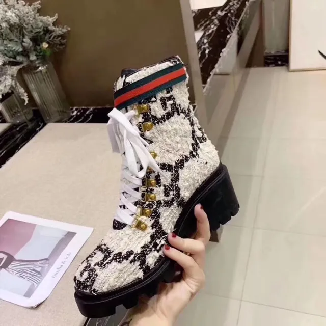 Gucci Le Cagole حذاء الكاحل حزام ويب تويد 6