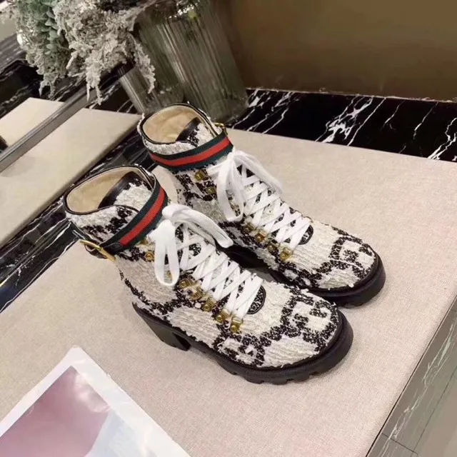 Gucci Le Cagole حذاء الكاحل حزام ويب تويد 8