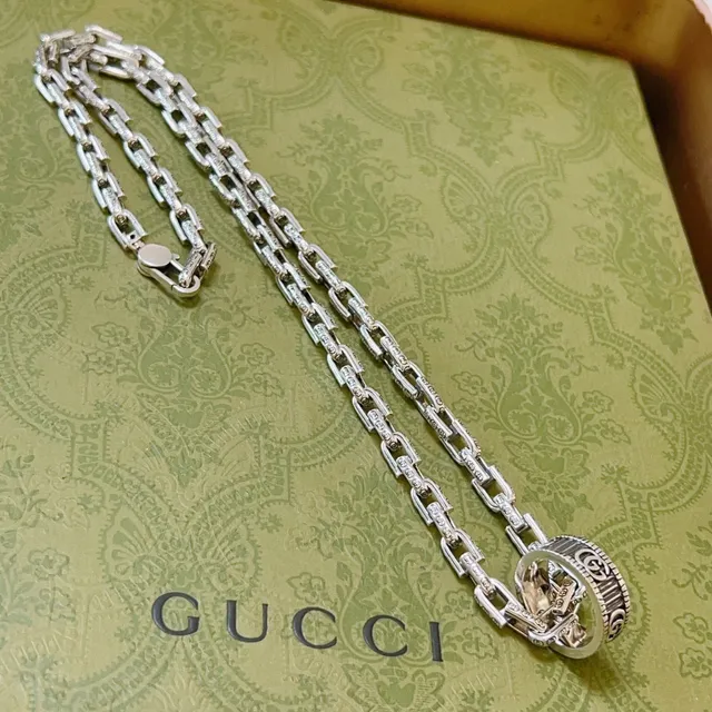 Gucci Link to Love Silver Integrated Ring Pendant Necklace 4