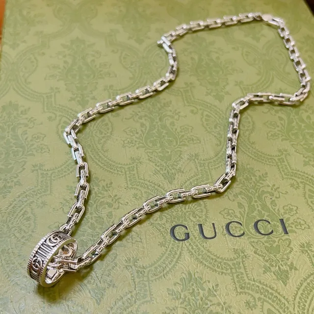 Gucci Link to Love Silver Integrated Ring Pendant Necklace 5