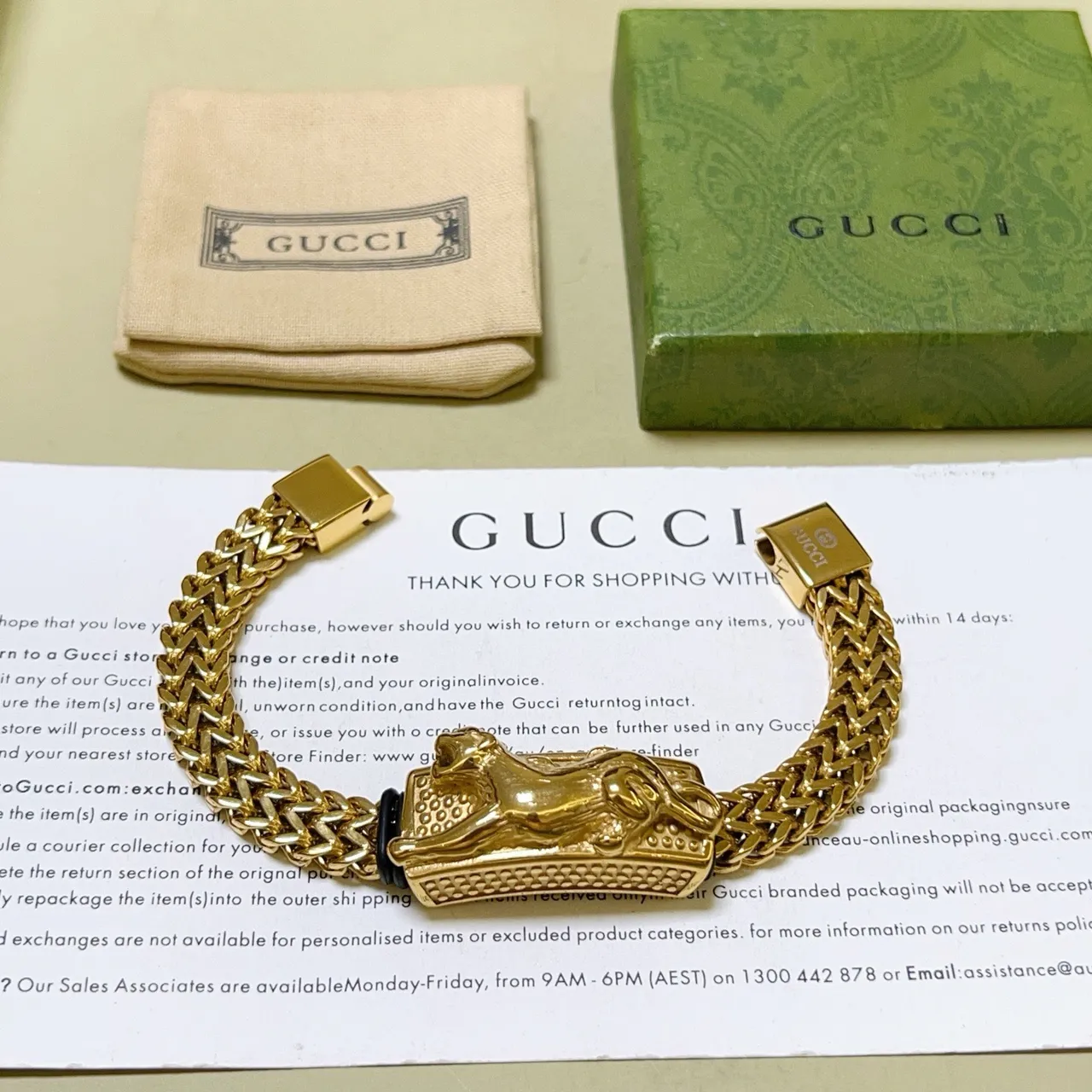Gucci Lion Head Bracelet Gold Clasp Woven Franco Chain Bracelet 6