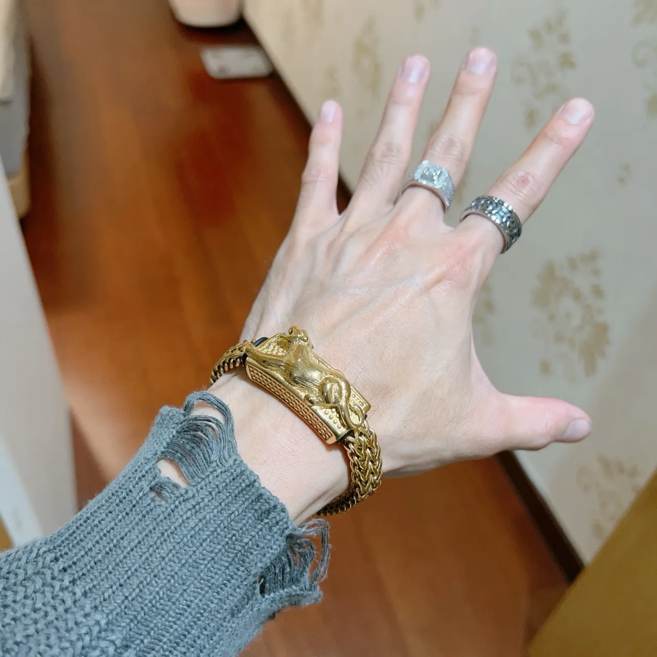 Gucci Lion Head Bracelet Gold Clasp Woven Franco Chain Bracelet 8