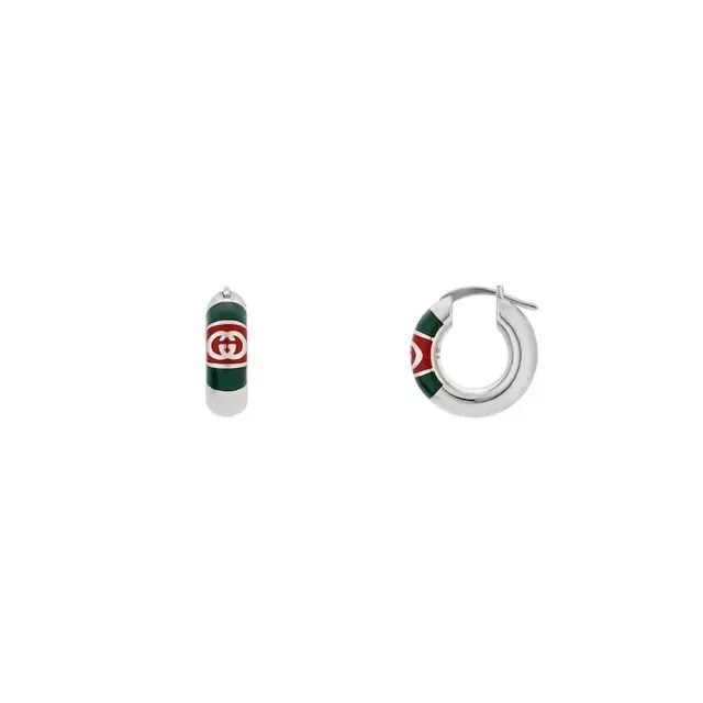 Gucci Multicolor Silver Enamel-Accented Interlocking G Logo Earrings 1
