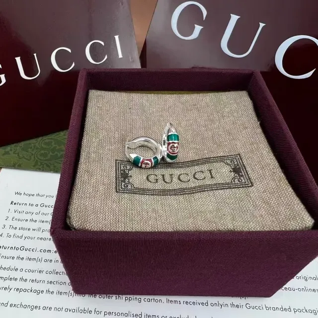 Gucci Multicolor Silver Enamel-Accented Interlocking G Logo Earrings 7