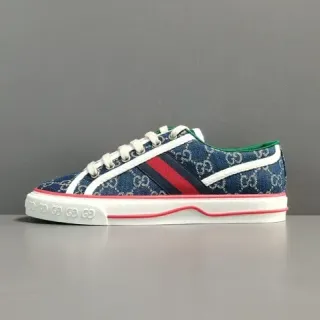 Gucci Navy Red GG Monogram Canvas Web Stripe Detail Lifestyle Sneakers