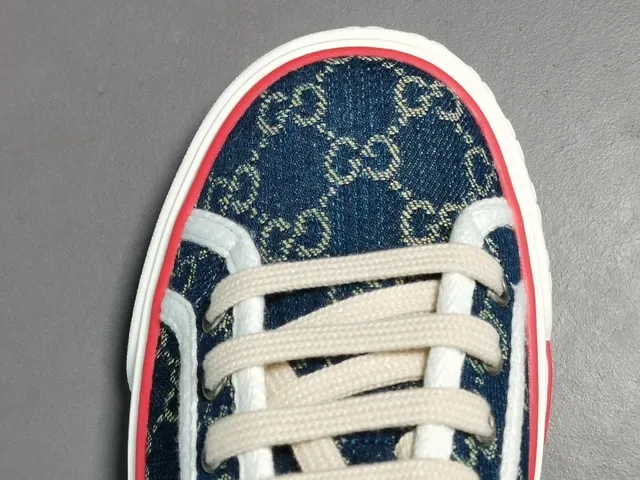Gucci Navy Red GG Monogram Canvas Web Stripe Detail Lifestyle Sneakers 6