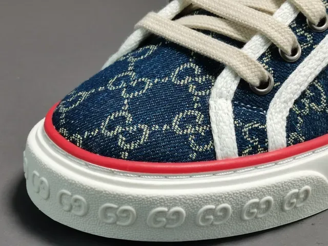 Gucci Navy Red GG Monogram Canvas Web Stripe Detail Lifestyle Sneakers 7