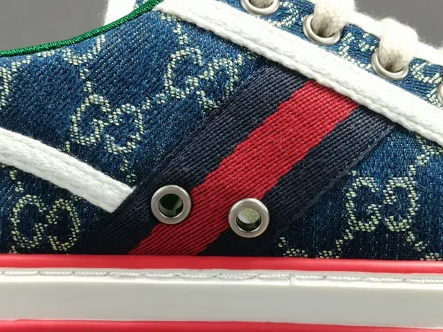 Gucci Navy Red GG Monogram Canvas Web Stripe Detail Lifestyle Sneakers 9