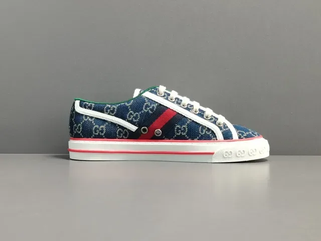 Gucci Navy Red GG Monogram Canvas Web Stripe Detail Lifestyle Sneakers 16