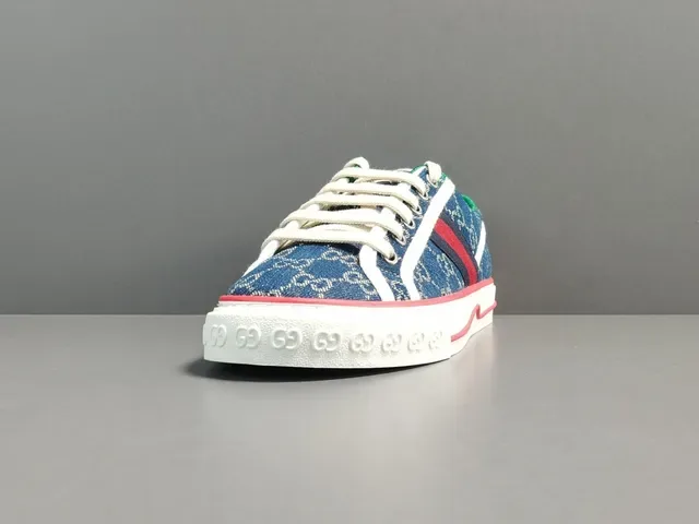 Gucci Navy Red GG Monogram Canvas Web Stripe Detail Lifestyle Sneakers 18