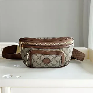 Gucci Ophidia Beige Brown GG Monogram Canvas Leather Trim Fashion Belt Bag