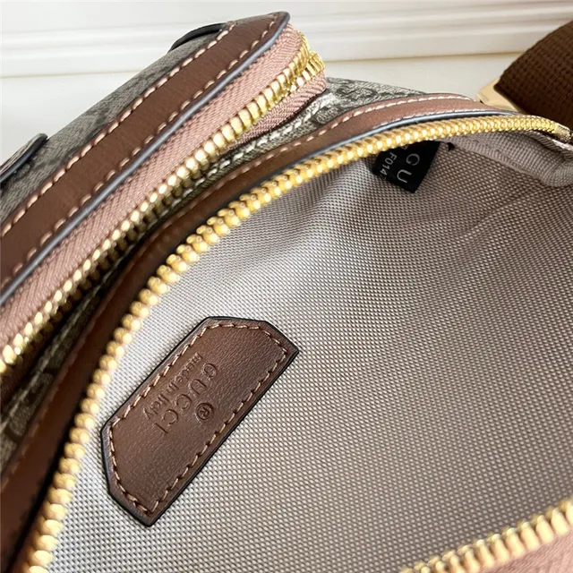 Gucci Ophidia Beige Brown GG Monogram Canvas Leather Trim Fashion Belt Bag 10