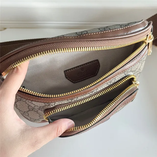 Gucci Ophidia Beige Brown GG Monogram Canvas Leather Trim Fashion Belt Bag 11