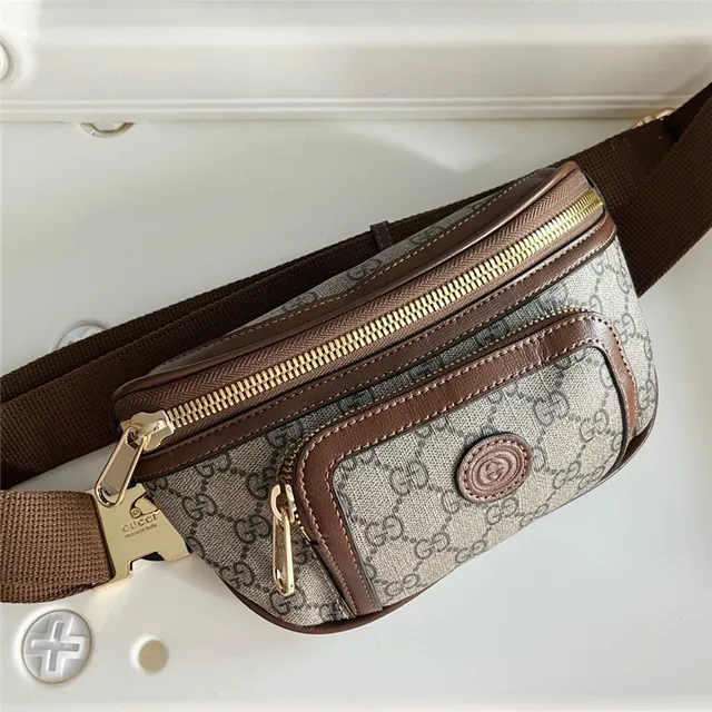 Gucci Ophidia Beige Brown GG Monogram Canvas Leather Trim Fashion Belt Bag 12