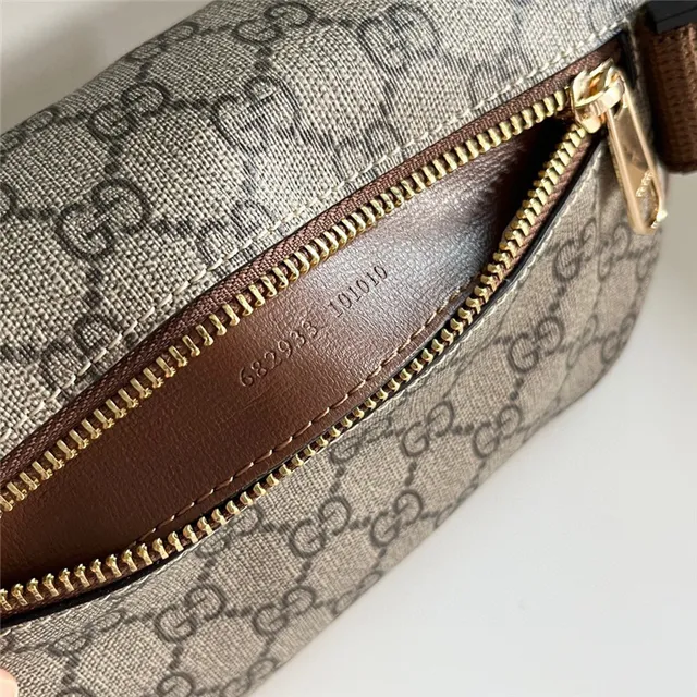 Gucci Ophidia Beige Brown GG Monogram Canvas Leather Trim Fashion Belt Bag 13
