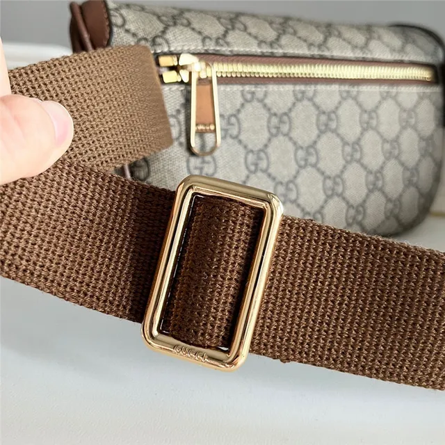 Gucci Ophidia Beige Brown GG Monogram Canvas Leather Trim Fashion Belt Bag 15