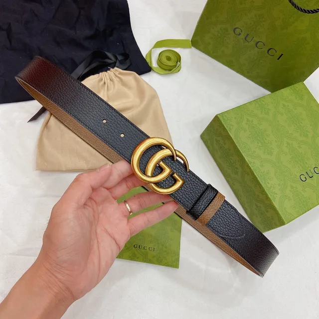 Gucci Ophidia Black and Tan Pebbled Leather Belt 3
