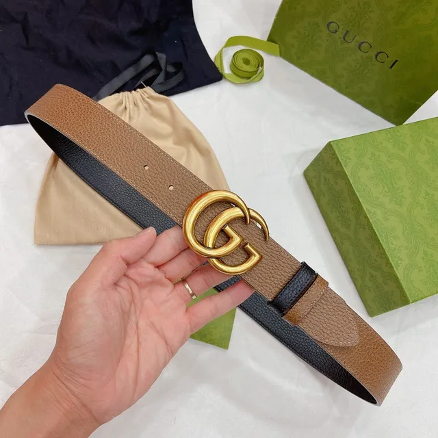Gucci Ophidia Black and Tan Pebbled Leather Belt 4
