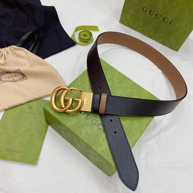 Gucci Ophidia Black and Tan Pebbled Leather Belt 5
