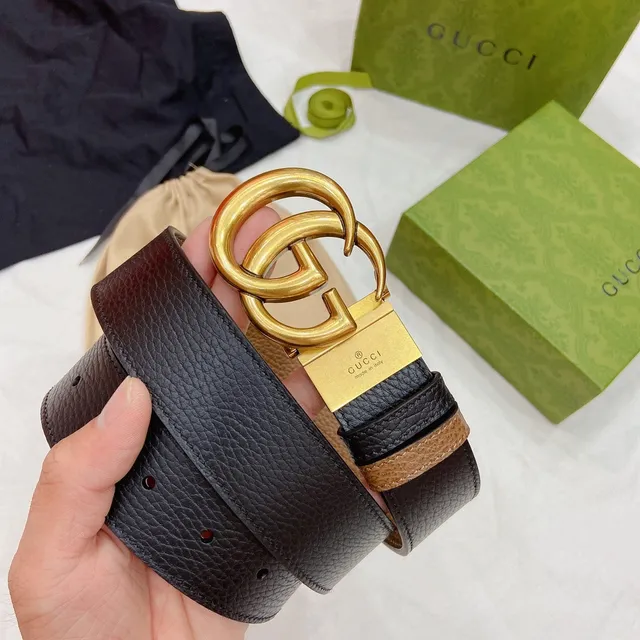 Gucci Ophidia Black and Tan Pebbled Leather Belt 6