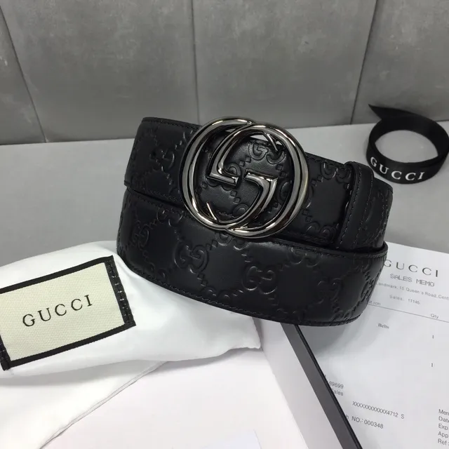 Gucci Ophidia Black Embossed GG Leather Belt 2
