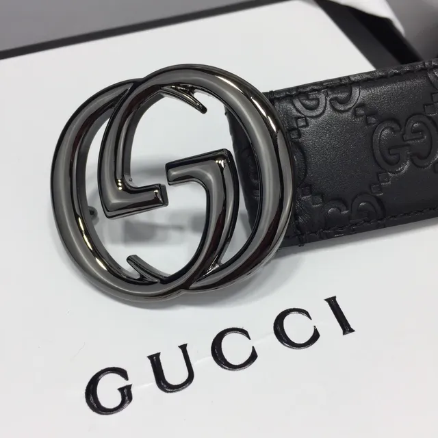 Gucci Ophidia Black Embossed GG Leather Belt 3