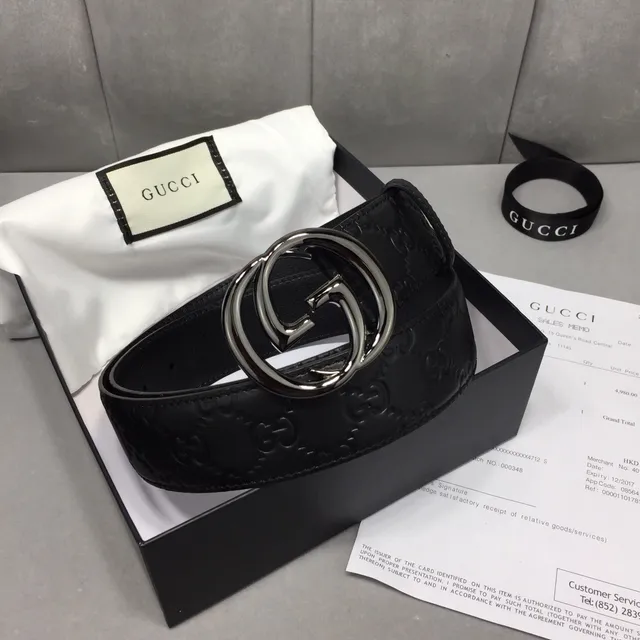 Gucci Ophidia Black Embossed GG Leather Belt 5
