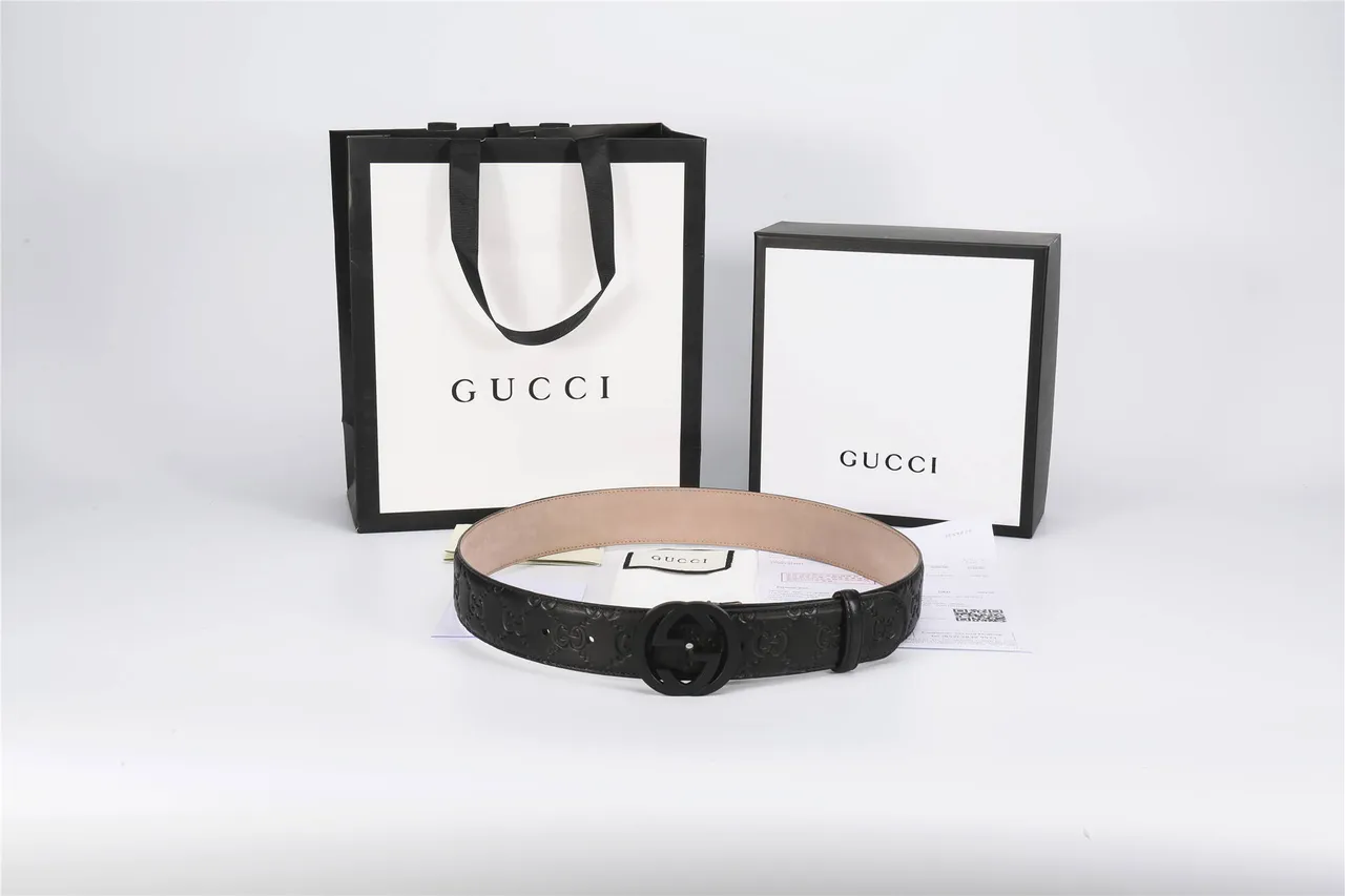 Gucci Ophidia Black Embossed GG Leather Belt 2